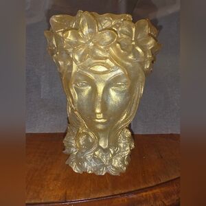 Ladies Face Resin Planter 6" High Plant Container For Succulant / Cacti